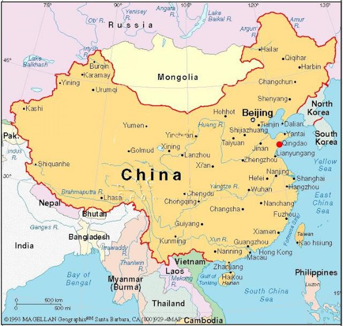 kart over hovedstaden i Kina